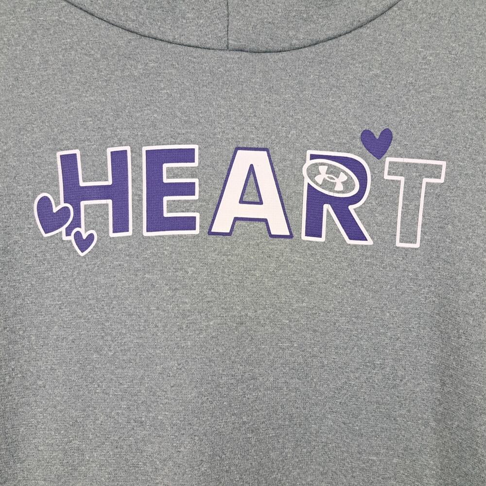 Under Armour Girl's Gray Purple Heart Hoodie YXL - Picture 3 of 5